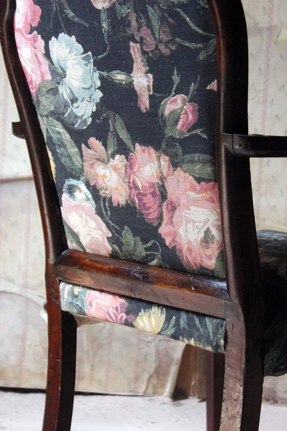 A George III Chinese Chippendale Mahogany & Upholstered Open Armchair c.1780