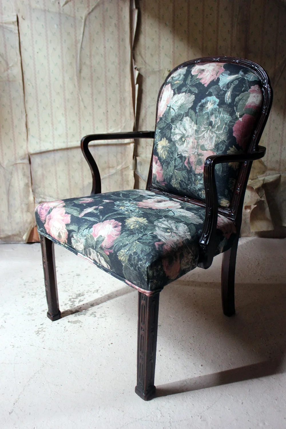A George III Chinese Chippendale Mahogany & Upholstered Open Armchair c.1780