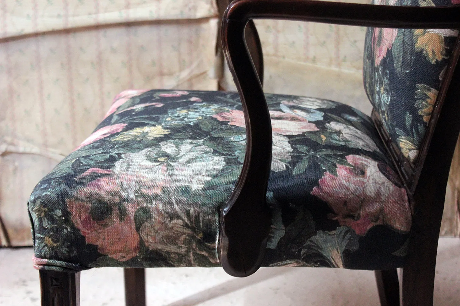 A George III Chinese Chippendale Mahogany & Upholstered Open Armchair c.1780