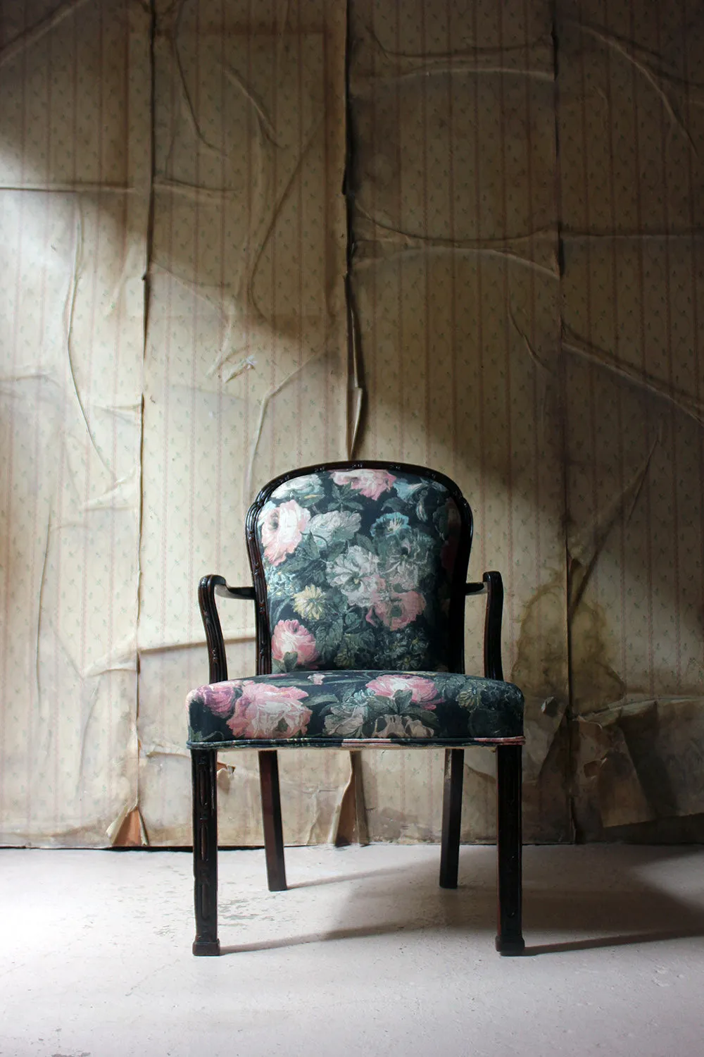 A George III Chinese Chippendale Mahogany & Upholstered Open Armchair c.1780