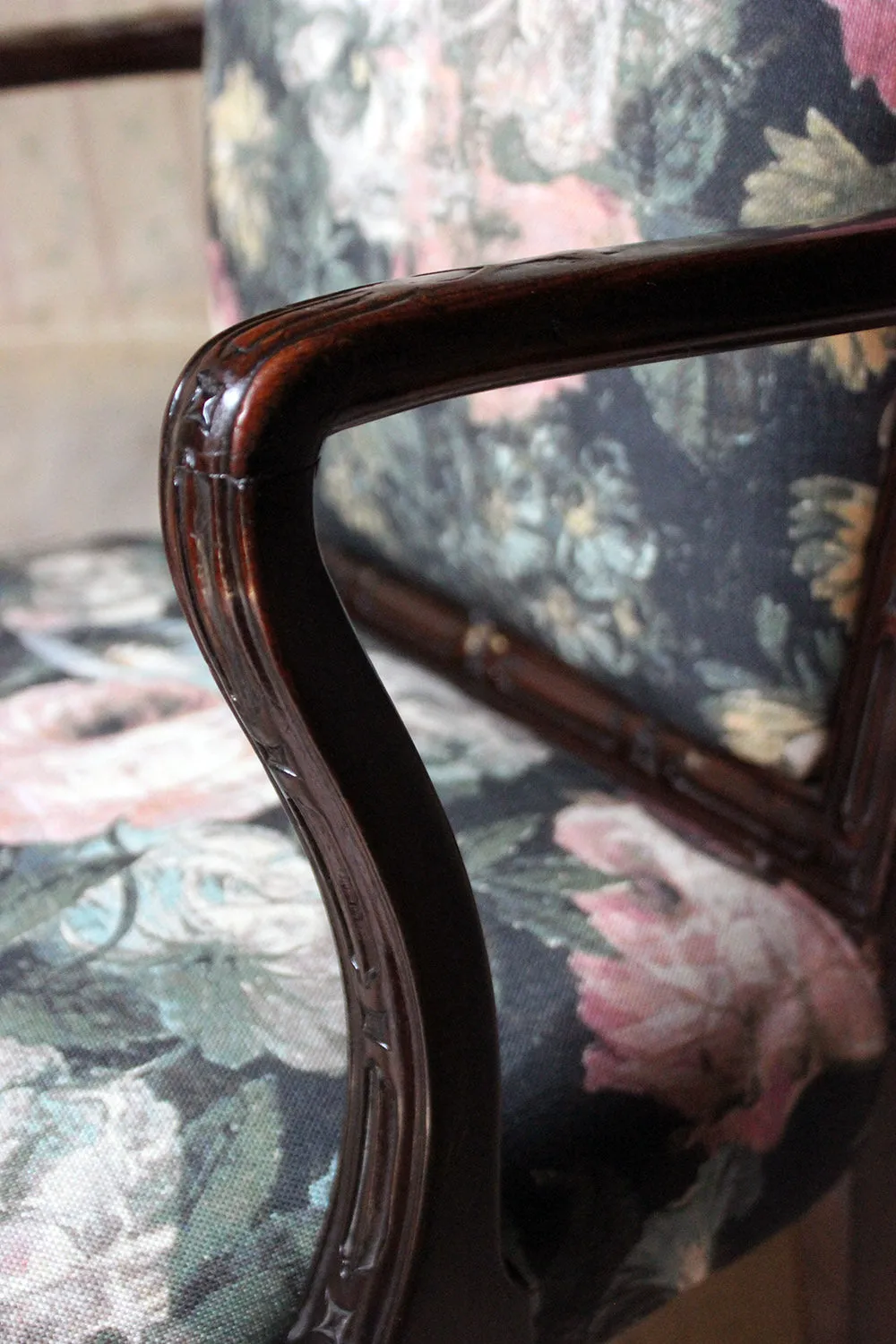 A George III Chinese Chippendale Mahogany & Upholstered Open Armchair c.1780