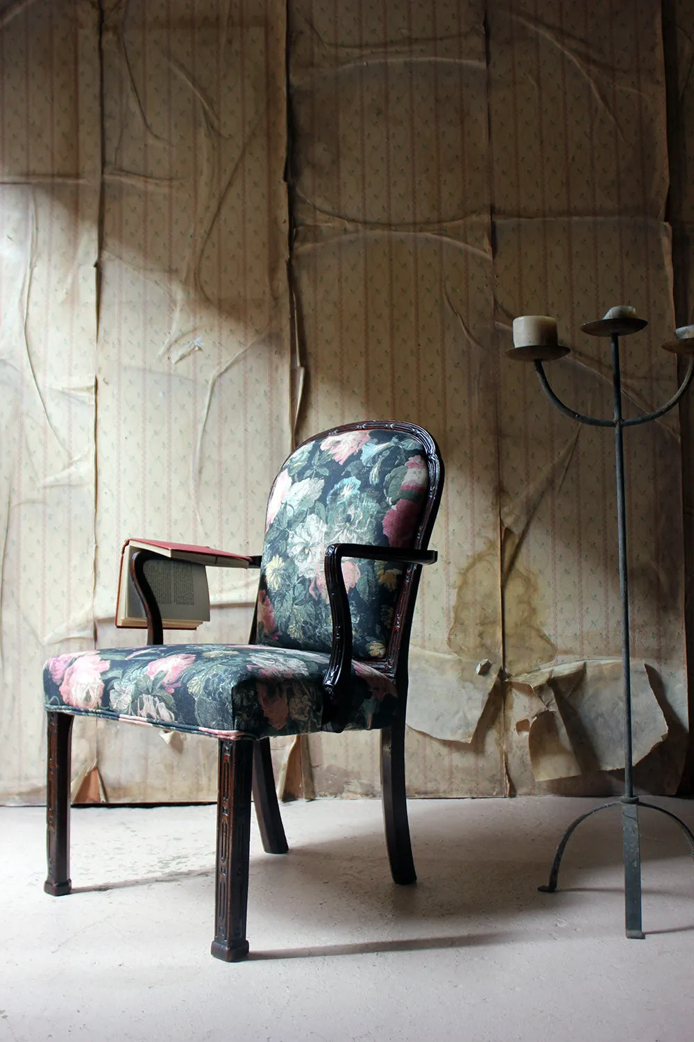 A George III Chinese Chippendale Mahogany & Upholstered Open Armchair c.1780