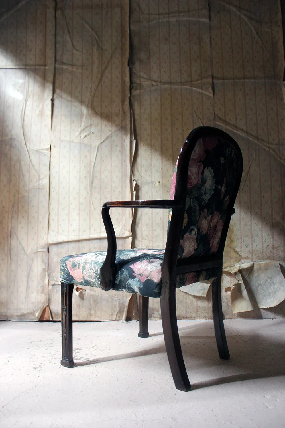 A George III Chinese Chippendale Mahogany & Upholstered Open Armchair c.1780
