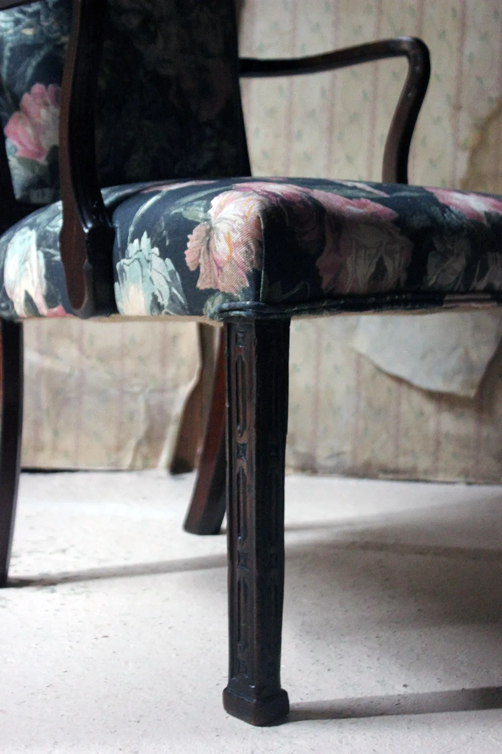 A George III Chinese Chippendale Mahogany & Upholstered Open Armchair c.1780