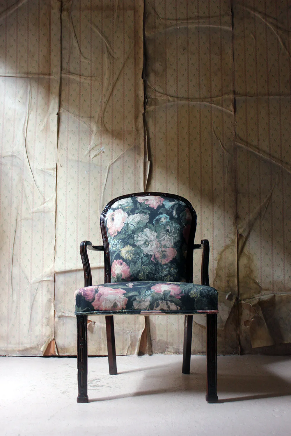 A George III Chinese Chippendale Mahogany & Upholstered Open Armchair c.1780