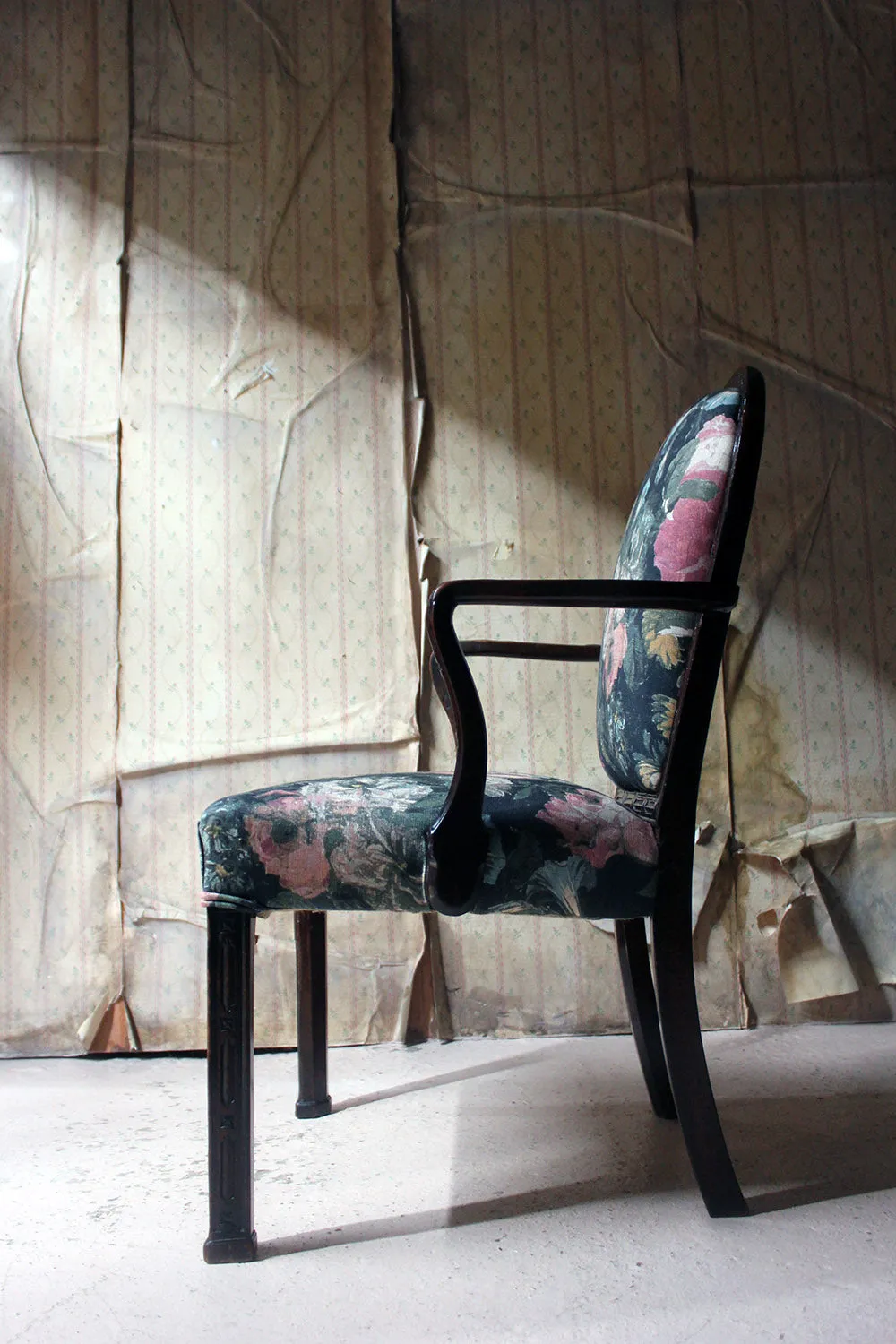 A George III Chinese Chippendale Mahogany & Upholstered Open Armchair c.1780