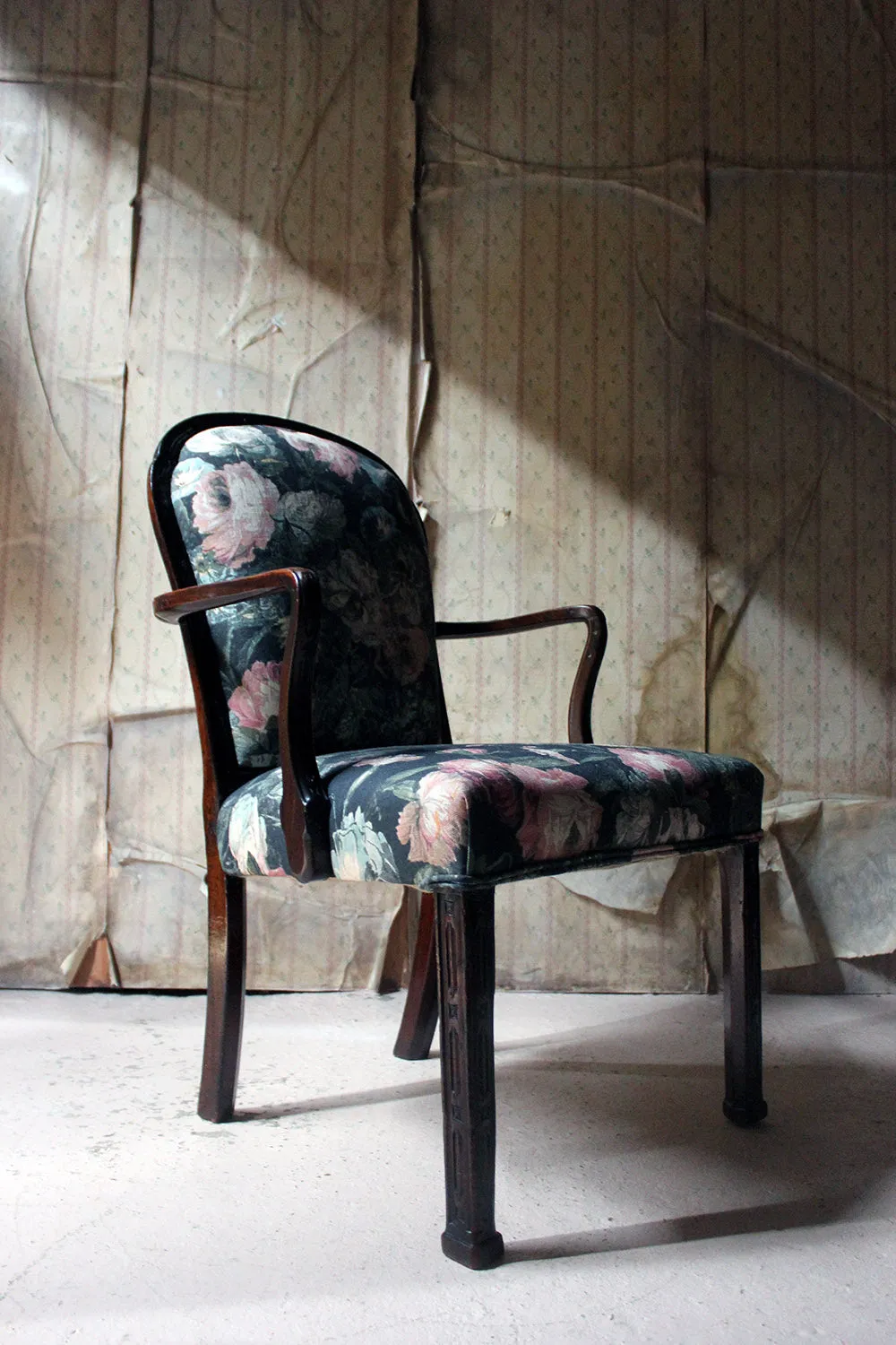 A George III Chinese Chippendale Mahogany & Upholstered Open Armchair c.1780