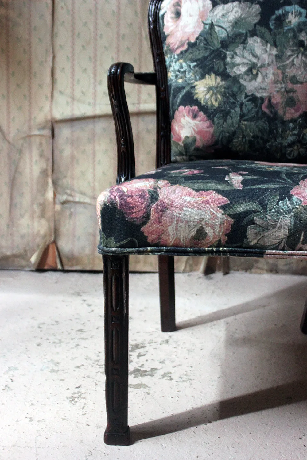 A George III Chinese Chippendale Mahogany & Upholstered Open Armchair c.1780