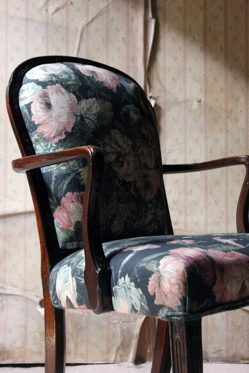 A George III Chinese Chippendale Mahogany & Upholstered Open Armchair c.1780
