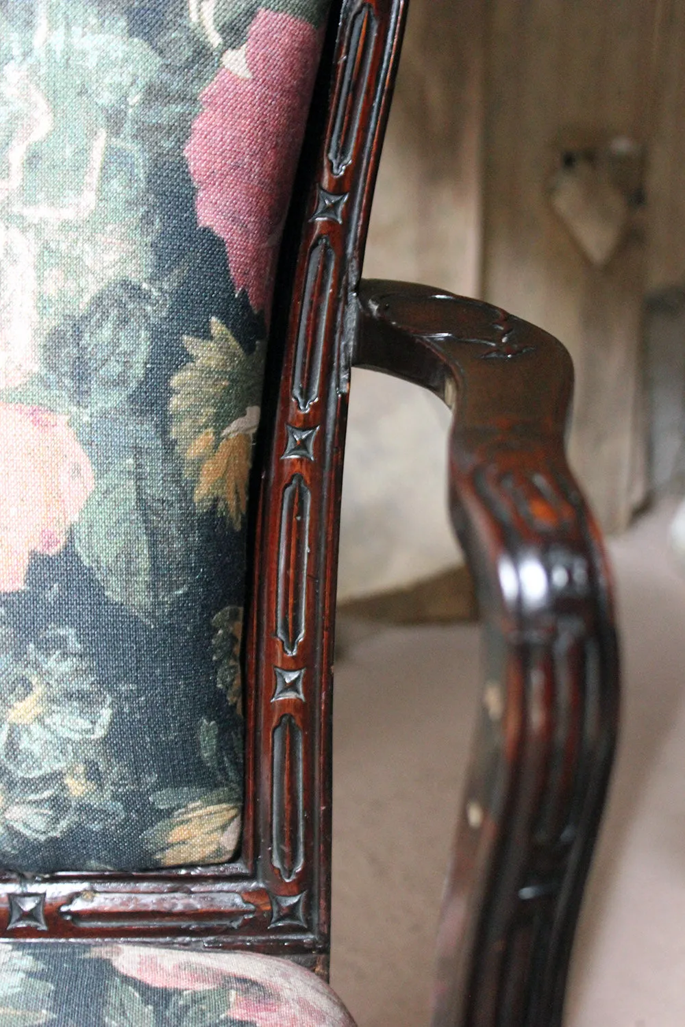 A George III Chinese Chippendale Mahogany & Upholstered Open Armchair c.1780