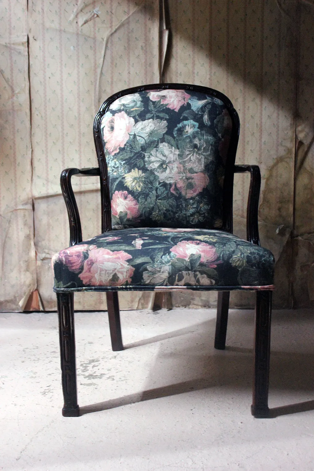 A George III Chinese Chippendale Mahogany & Upholstered Open Armchair c.1780