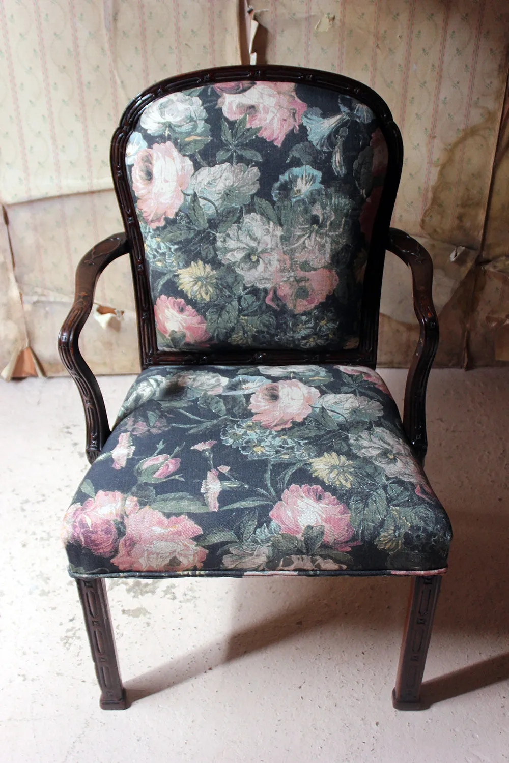 A George III Chinese Chippendale Mahogany & Upholstered Open Armchair c.1780