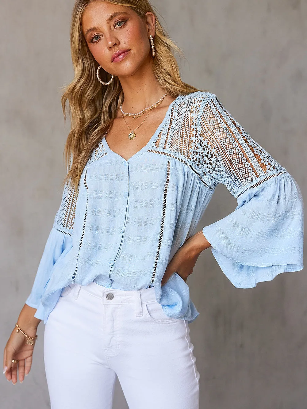 Alluring Crochet-Detailed Blouse