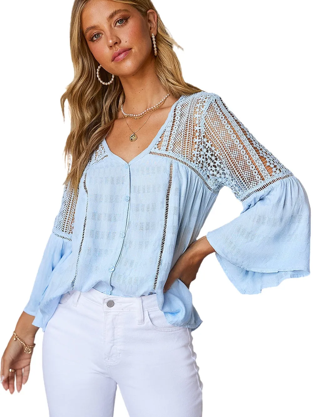 Alluring Crochet-Detailed Blouse