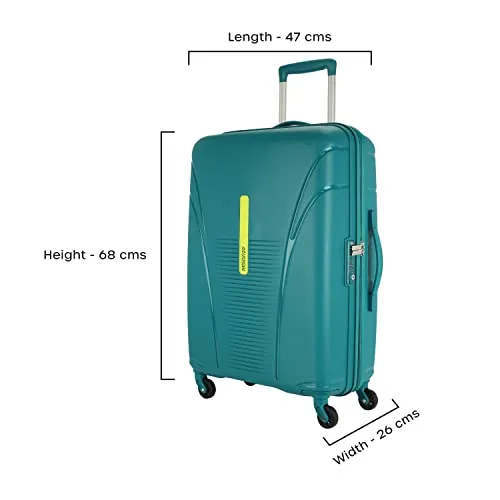 American Tourister Ivy 68 Cms Medium Check-in Polypropylene (PP) Hard Sided 4 Wheeler Spinner Luggage/Trolley Bag with TSA Lock (Sea Green)