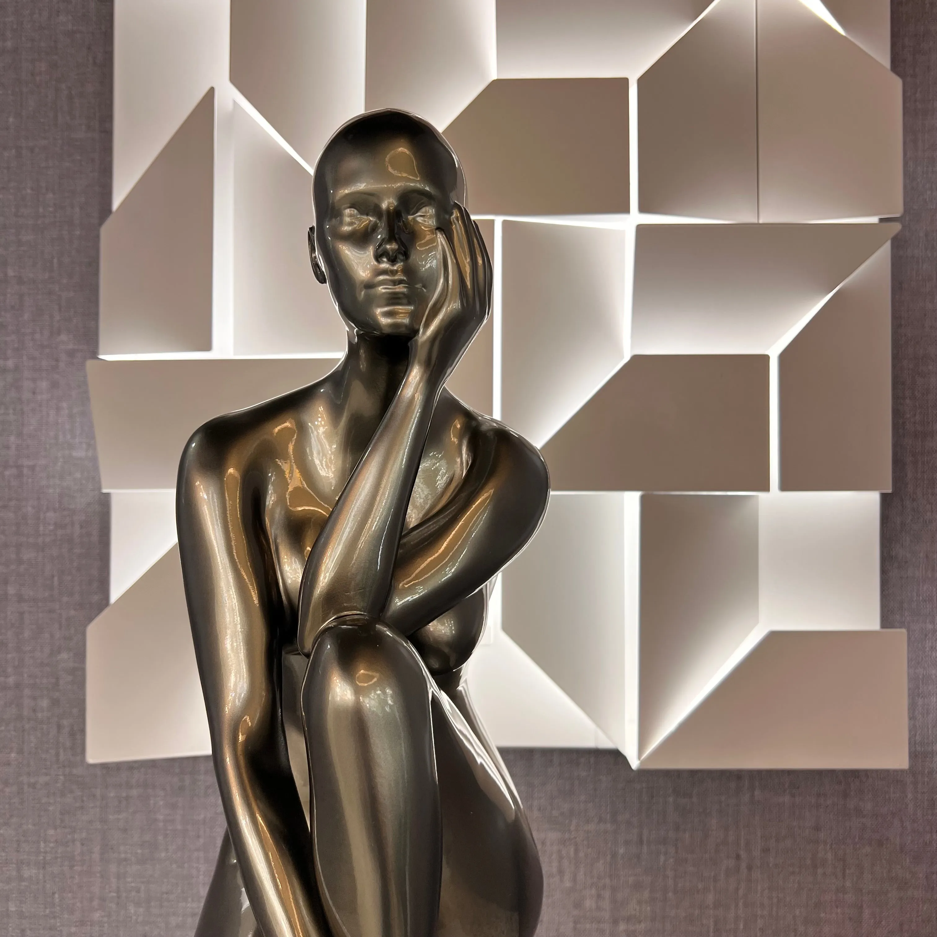 Antoinette Doll Sculpture // Glossy Gray with White Base