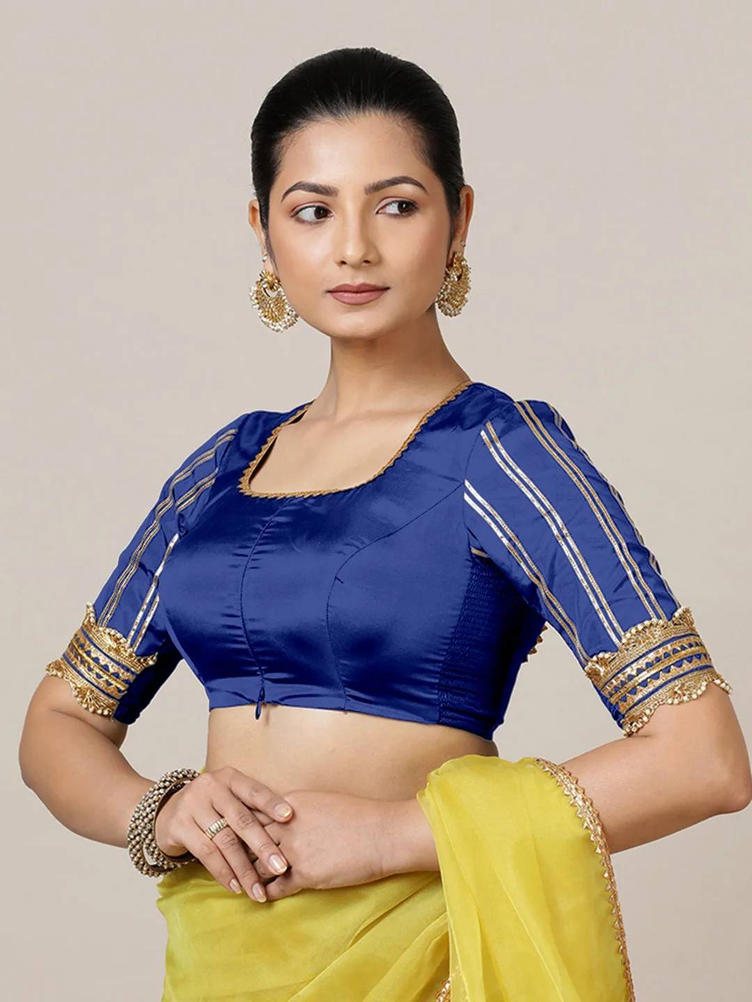 Aziza x Tyohaar | Elbow Sleeves Saree Blouse in Cobalt Blue