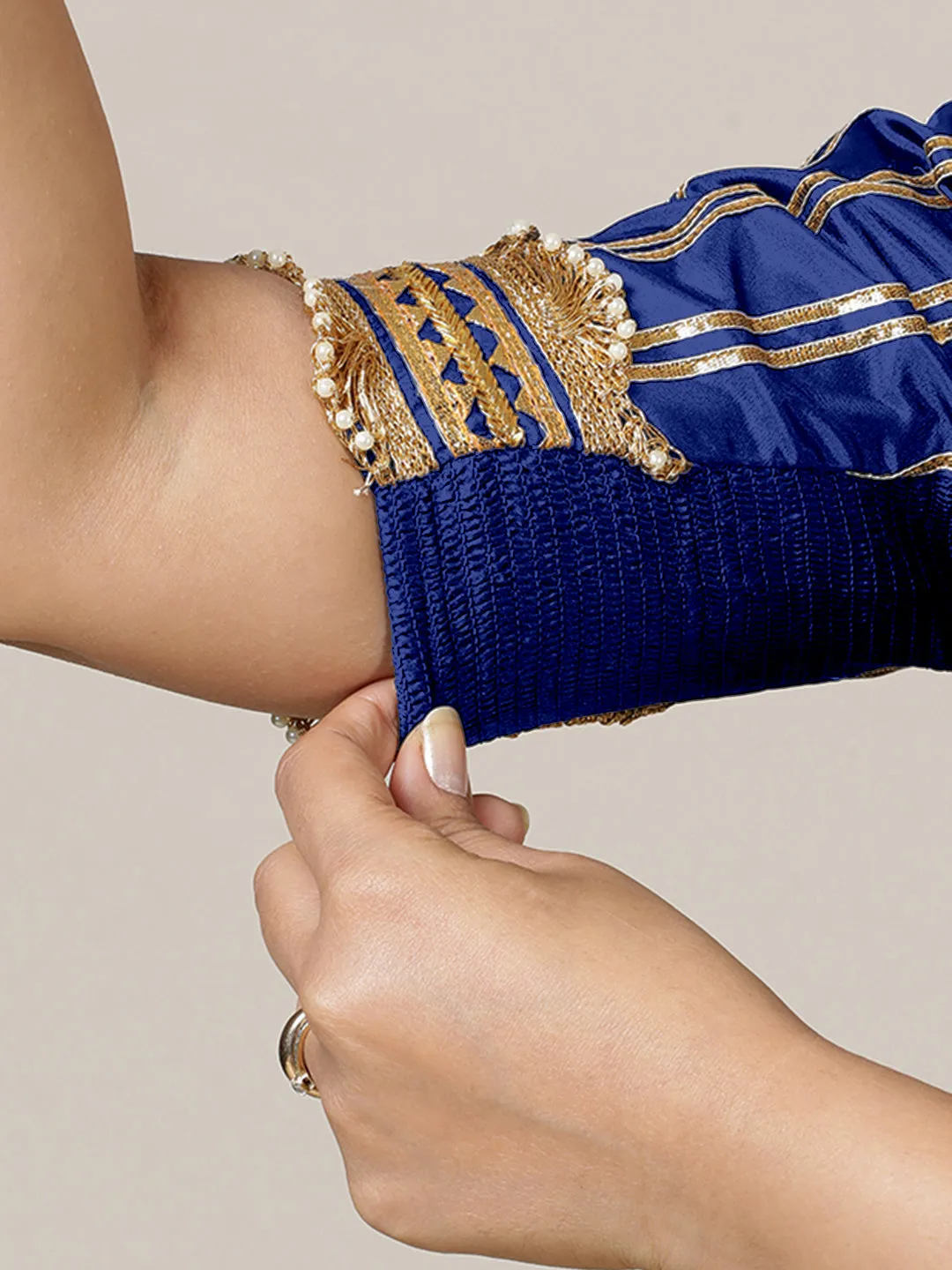 Aziza x Tyohaar | Elbow Sleeves Saree Blouse in Cobalt Blue