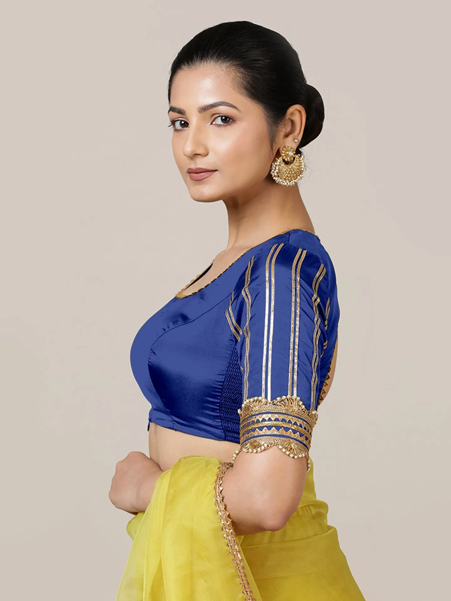 Aziza x Tyohaar | Elbow Sleeves Saree Blouse in Cobalt Blue