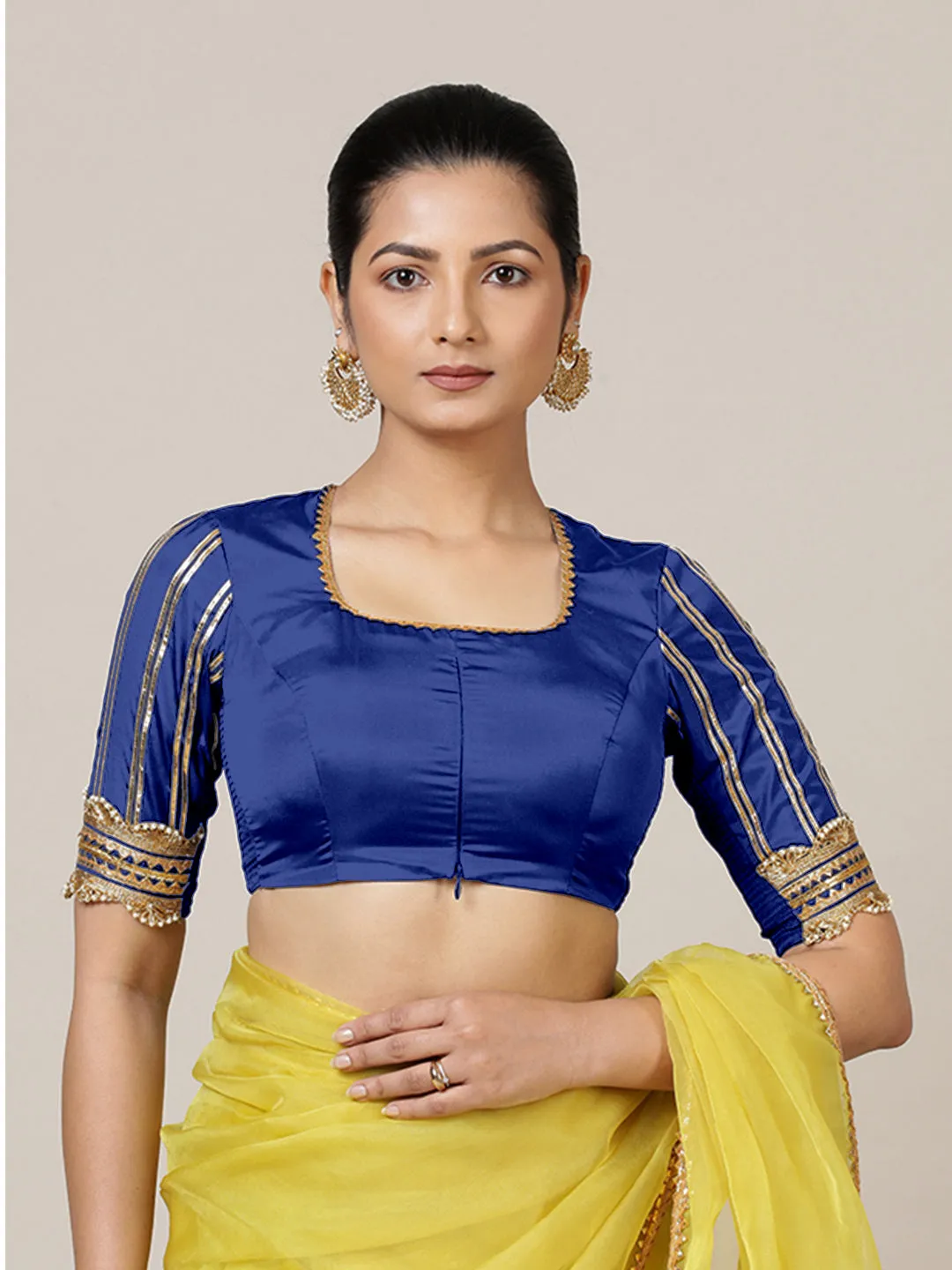 Aziza x Tyohaar | Elbow Sleeves Saree Blouse in Cobalt Blue