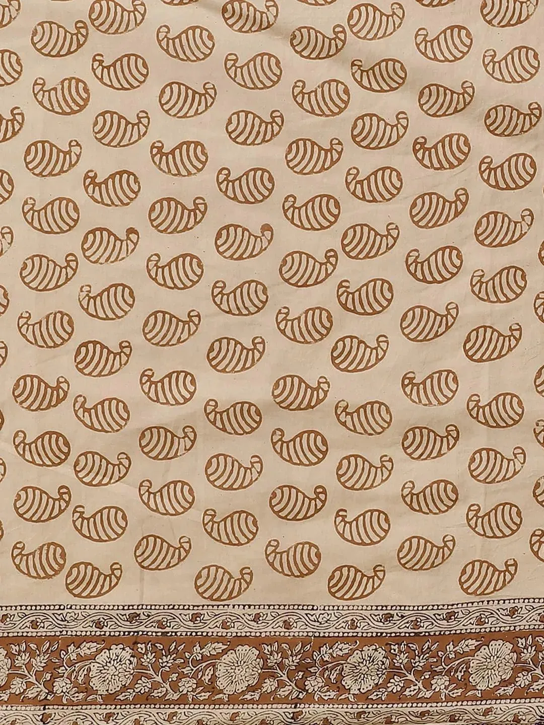 Beige Printed Cotton Saree
