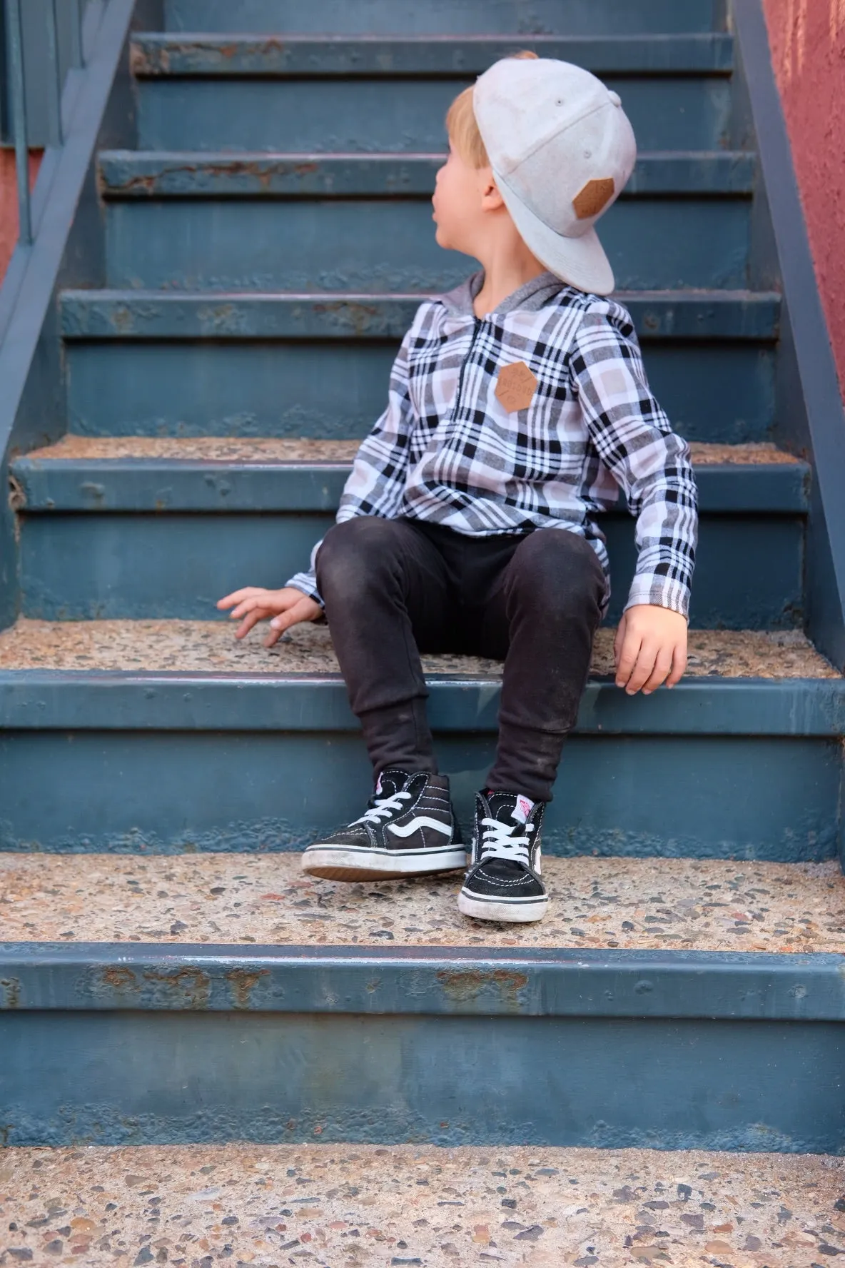 Black, Gray & White Flannel Half Zip Hoodie