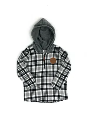 Black, Gray & White Flannel Half Zip Hoodie
