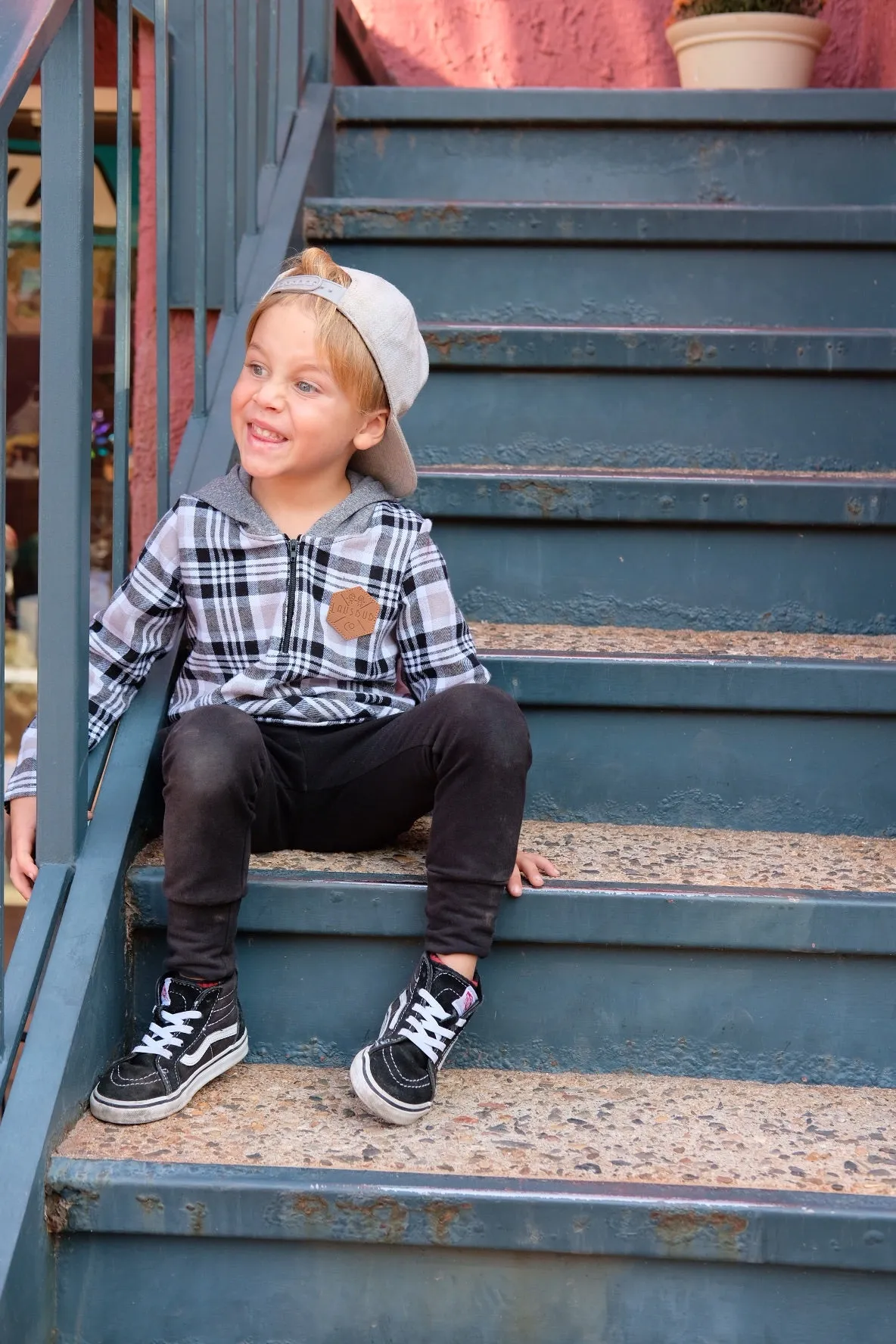 Black, Gray & White Flannel Half Zip Hoodie