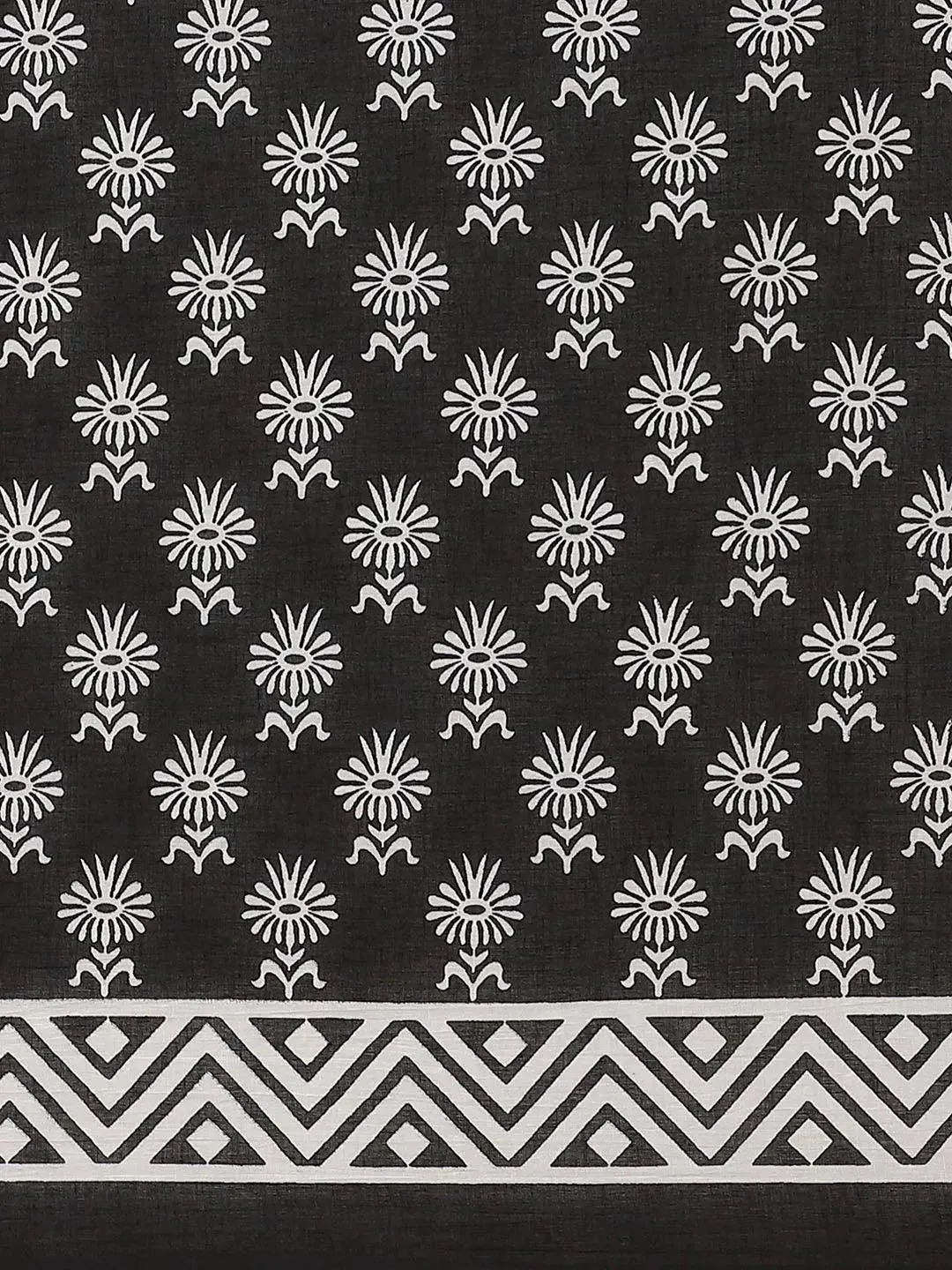 Black Printed Cotton Saree