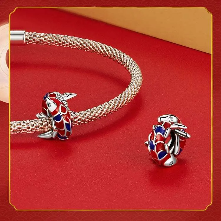 Blue and Red Enamel Carp Septal Bead