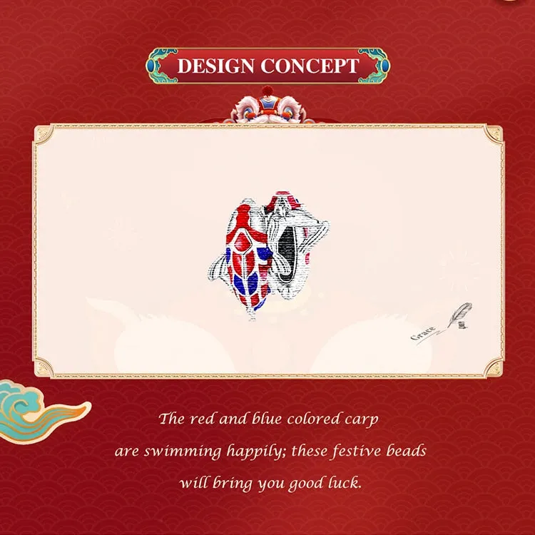 Blue and Red Enamel Carp Septal Bead