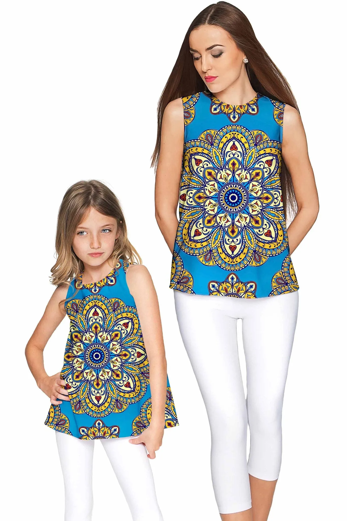 Boho Chic Emily Blue Geometric Print Sleeveless Top - Girls