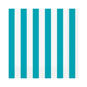 Caribbean Teal Stripes Lunch Napkins 33x33cm 16pk
