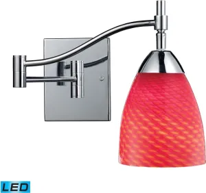 Celina 1 Light Led Swingarm Sconce In Polished Chrome and Scarlet Red Glass
