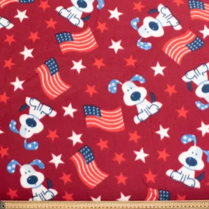 Doggie Patriotic & USA Flag on Red Printed Polar Fleece