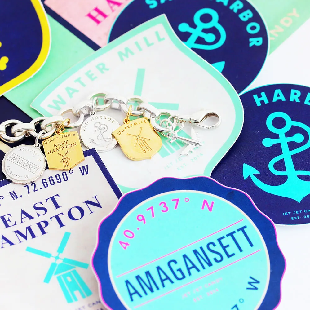 East Hampton New York USA HTO Luggage Tag Charm Solid Gold