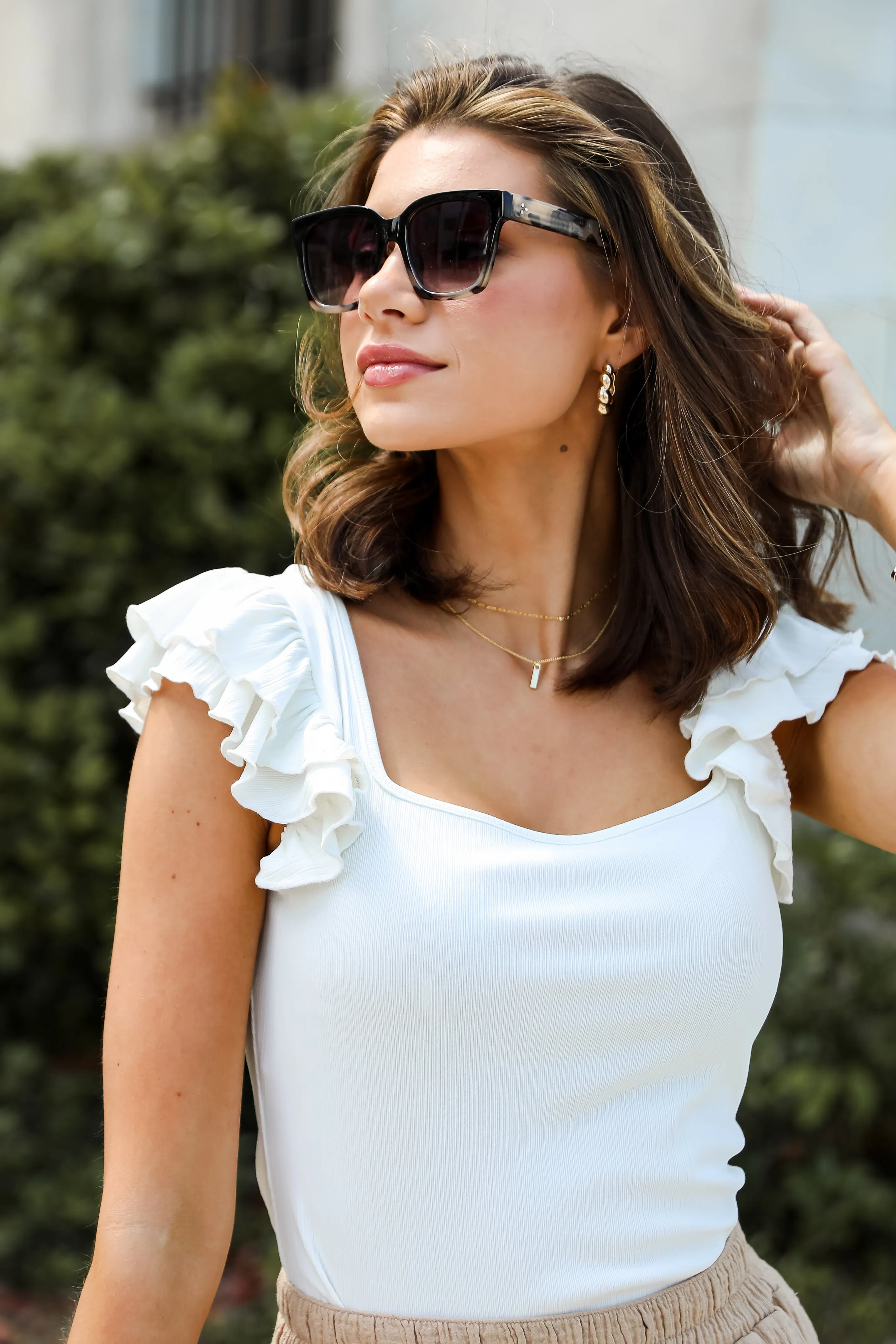 FINAL SALE - Summery Darling White Ruffle Tank