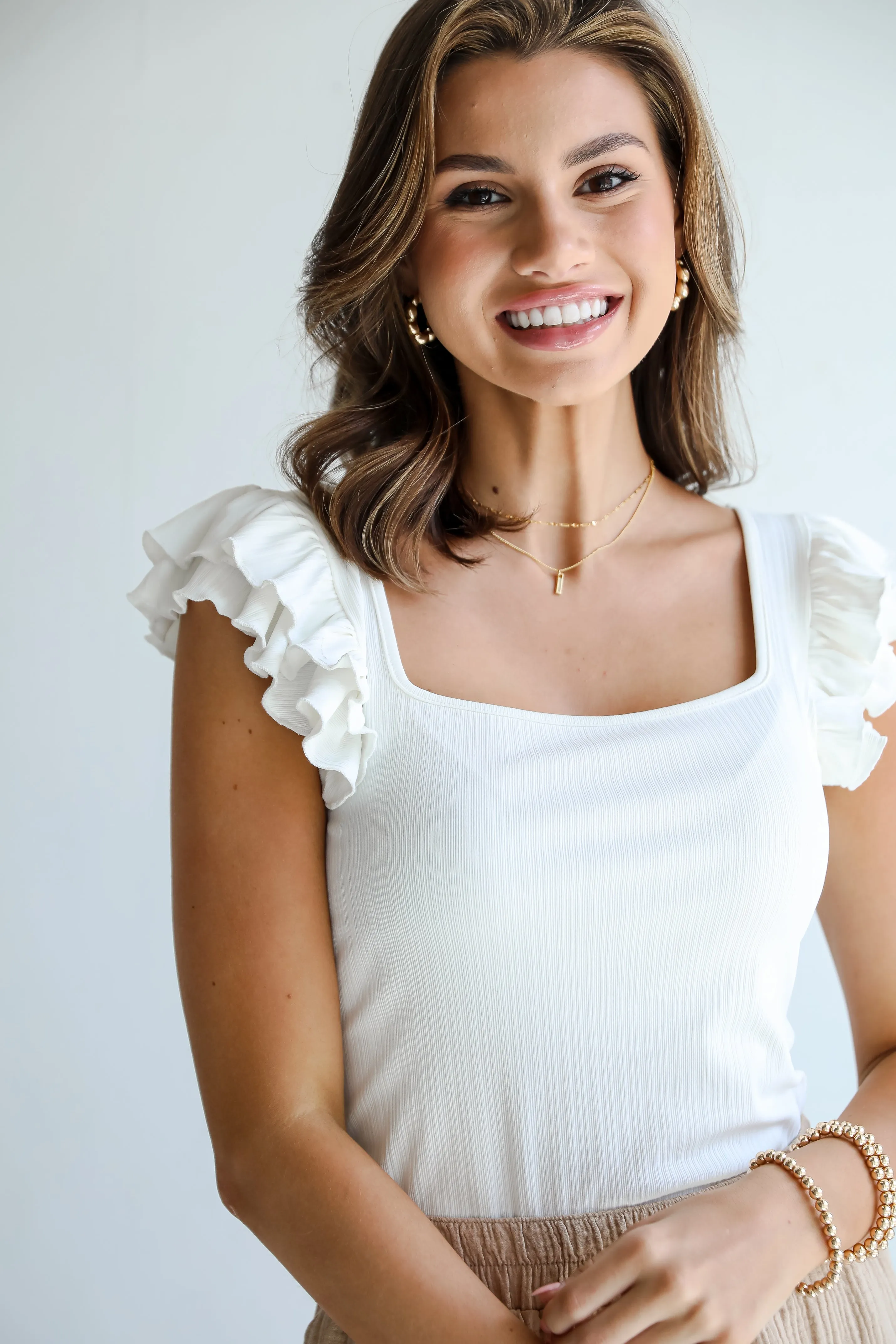 FINAL SALE - Summery Darling White Ruffle Tank