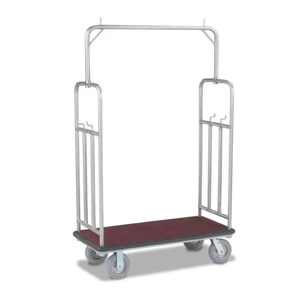 Forbes Industries 2499-DT 46.75" Luggage Cart Standard Tubular Superstructure Satin Diamond Textured Stainless Steel tube, gray cushion