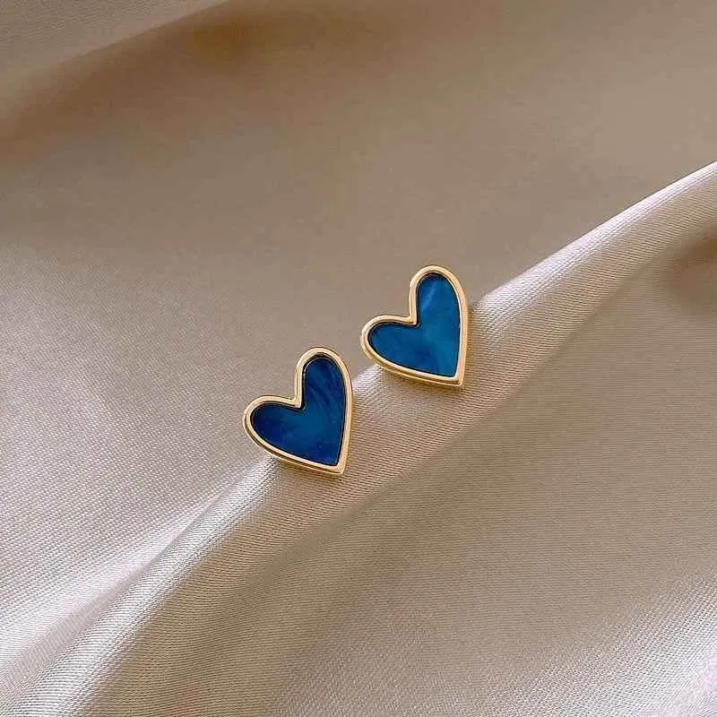 French Sweet Blue Heart Mini Earrings Charm Jewelry XYS0243