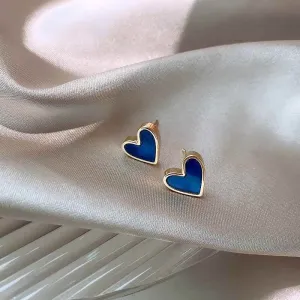 French Sweet Blue Heart Mini Earrings Charm Jewelry XYS0243