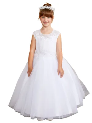 Girls White Cap Sleeve Lace Embroidery Special Occasion Dress, Sizes 2-14