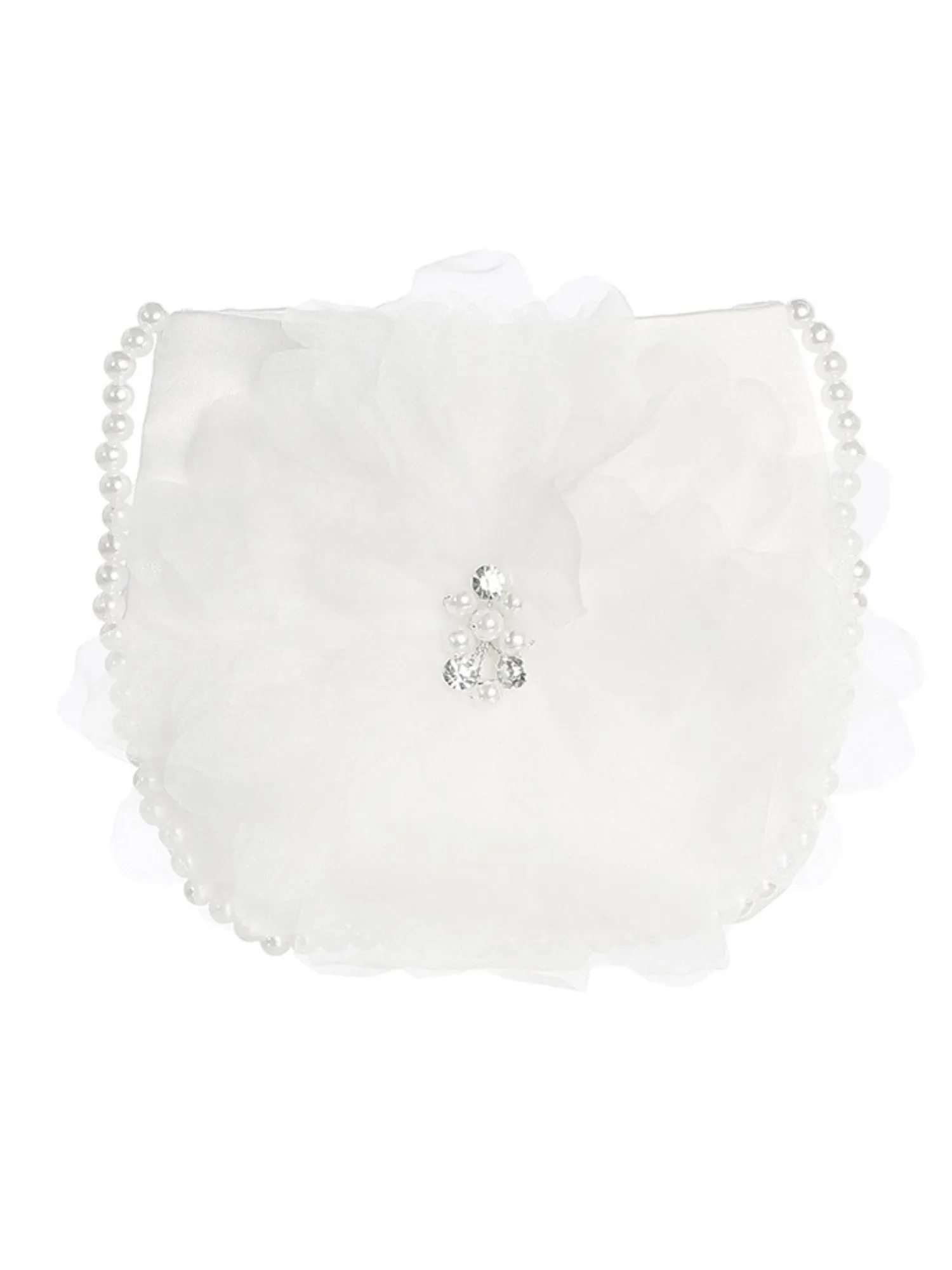 Girls White Elegant Pearl Rhinestone Communion Special Occasion Purse