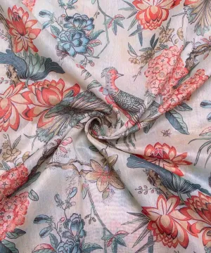Light Mint Digital Floral Printed Chanderi Fabric
