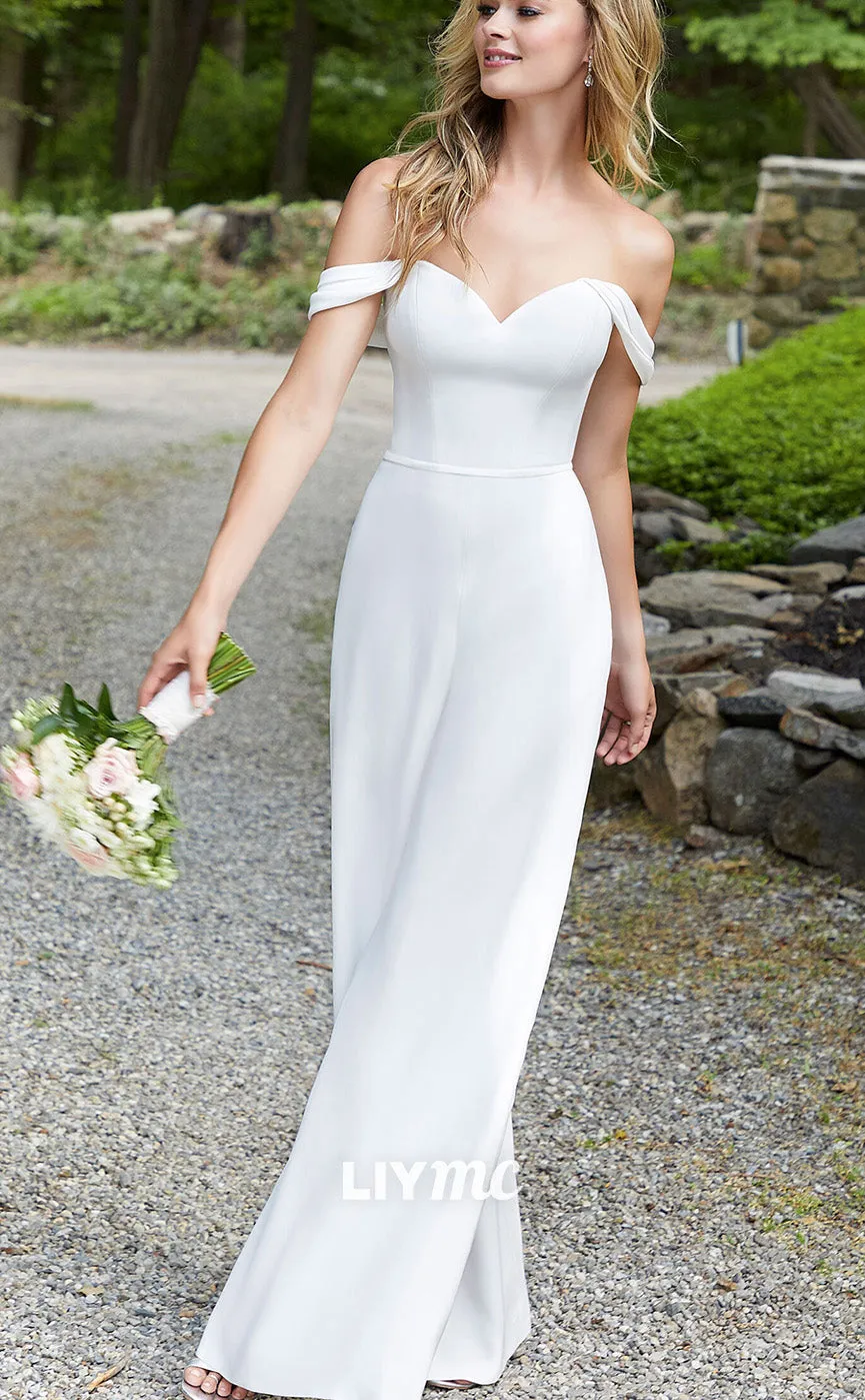 LW902 - Jumpsuit Off Shoulder Sleek Satin Wedding Dress
