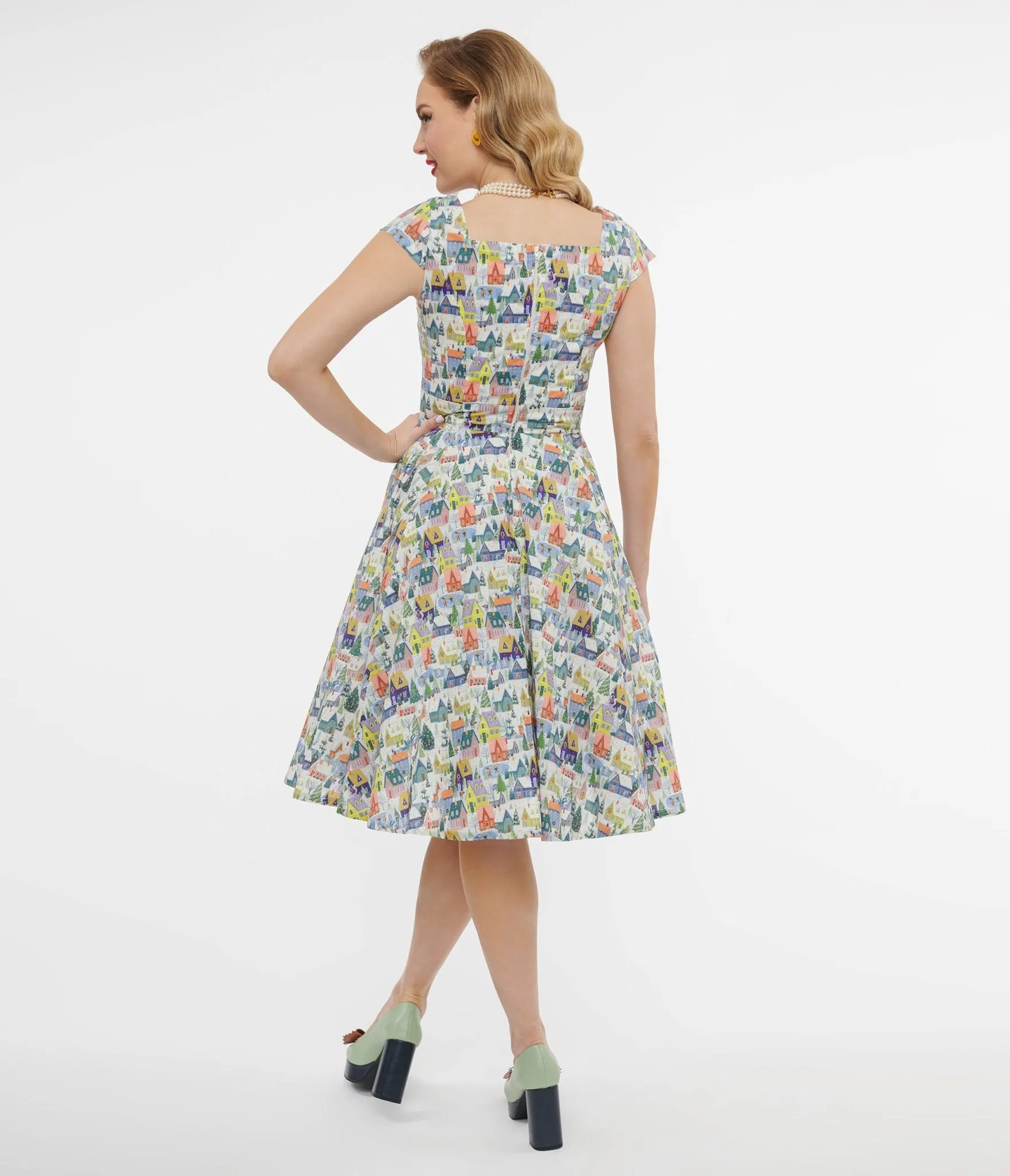 Magnolia Place Multicolor Winter House Print Anna Swing Dress