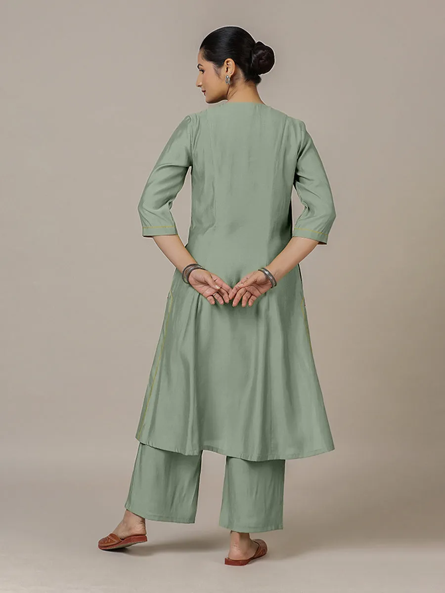 Mahek x Rozaana | A Line Kurta in Mint Green with Thread Work | Coords or Only Kurta