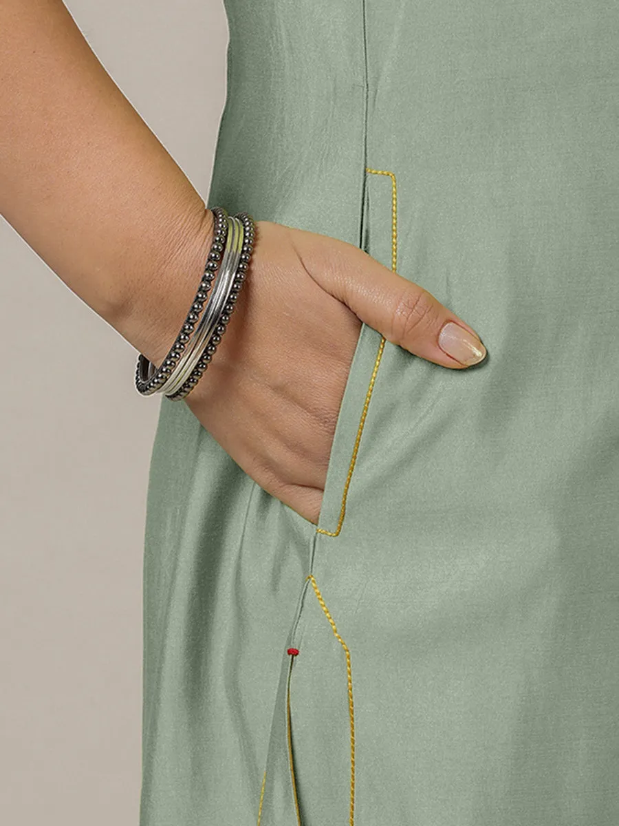 Mahek x Rozaana | A Line Kurta in Mint Green with Thread Work | Coords or Only Kurta