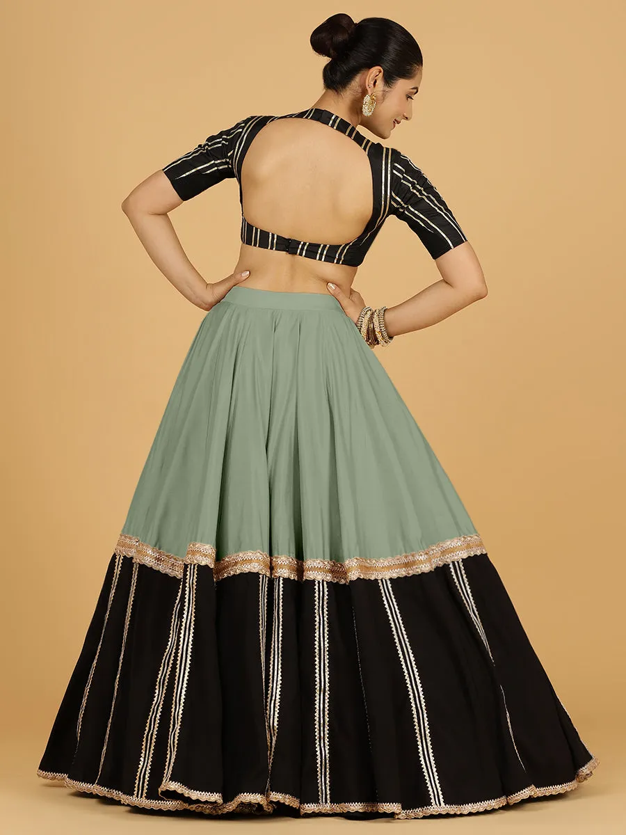 Mastani x Tyohaar | Mint Green Panelled Lehenga Skirt