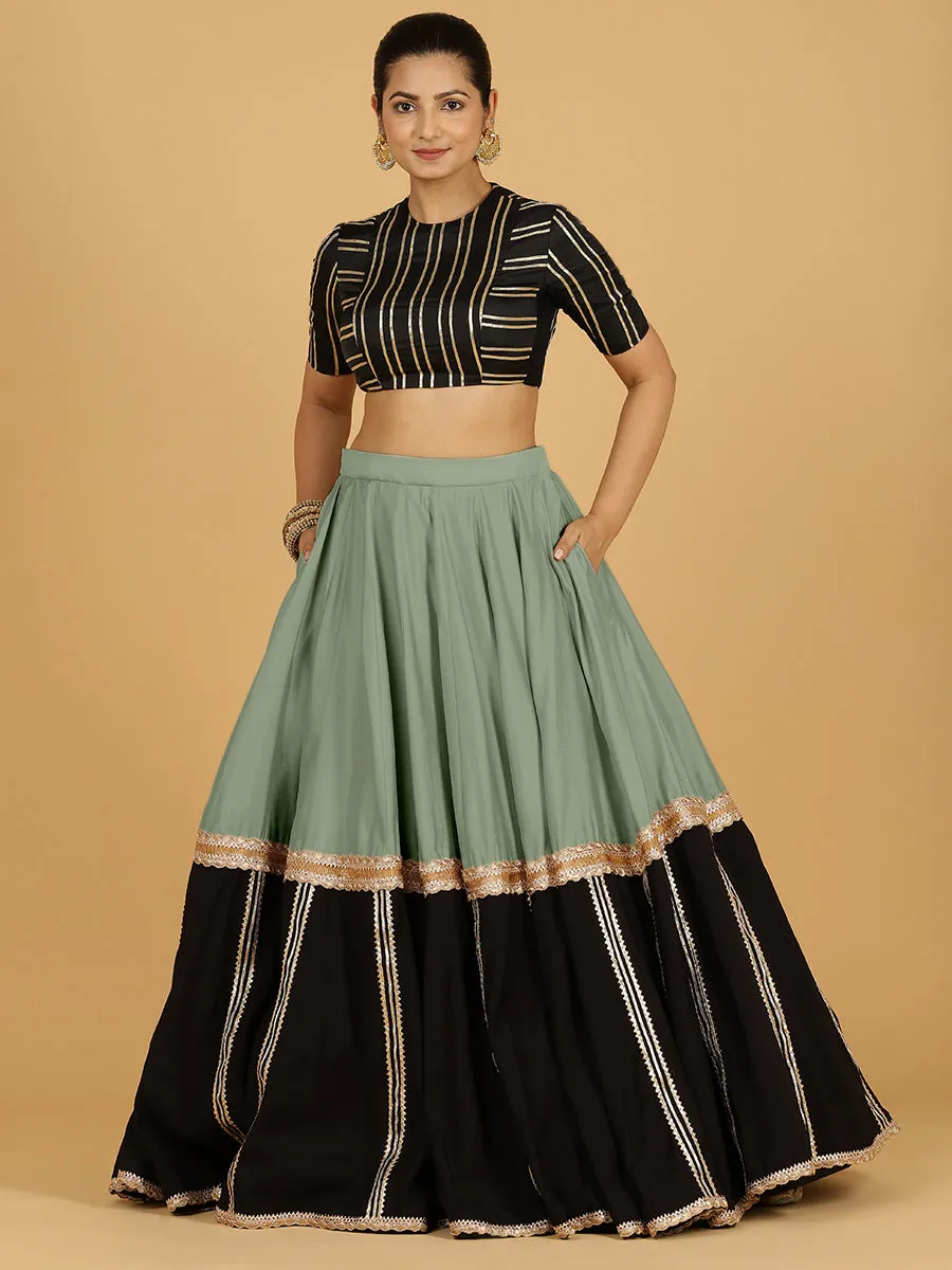 Mastani x Tyohaar | Mint Green Panelled Lehenga Skirt
